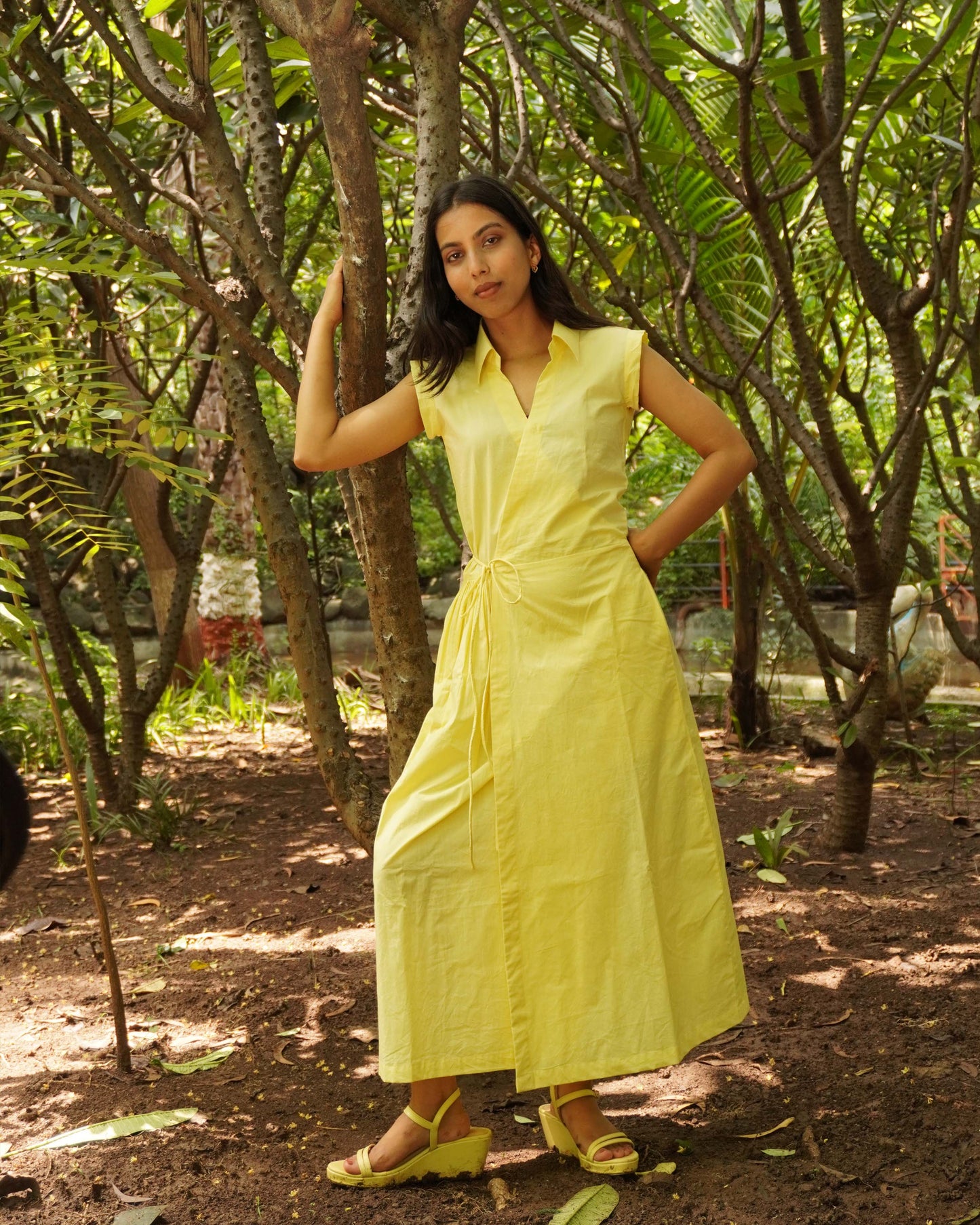 Yellow wrap dress