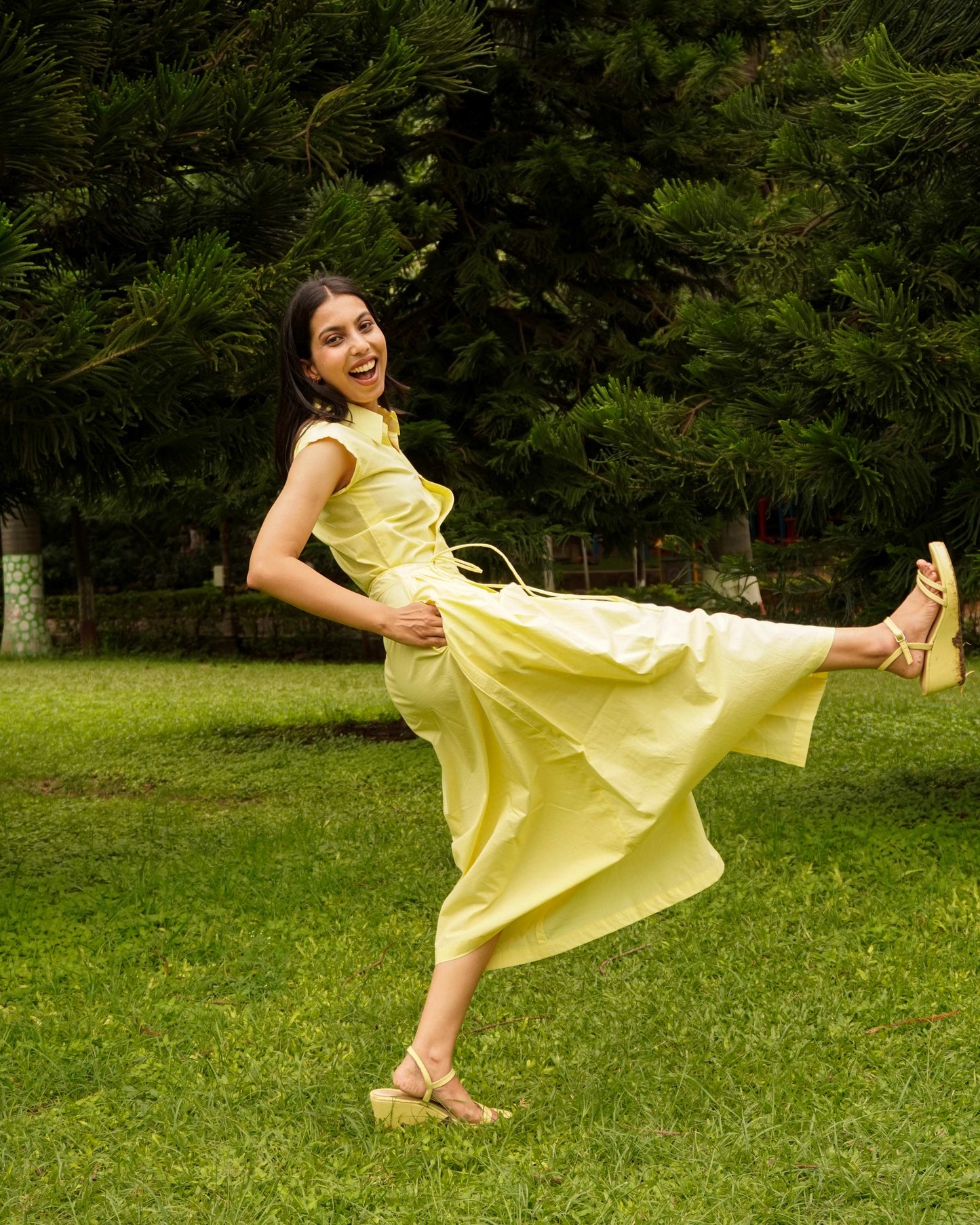 Yellow wrap dress
